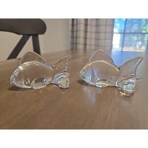 Set Of 2 Oneida Crystal Clear Art Glass Fish Figurine Paperweight Vintage